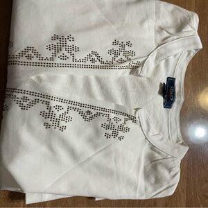 Chaps White Blouse with Silver Accents